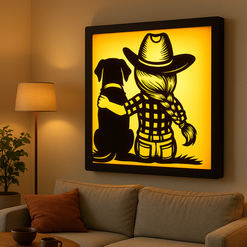 تابلو دکوری سگ و دختر